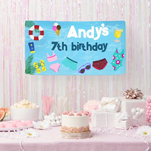 Fun Pool Birthday Party Decor Banner