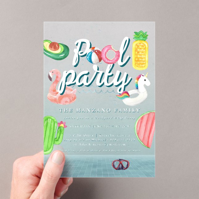 Fun Pool Floaties | Pool Party Acrylic Invitations (Insitu (Handheld))