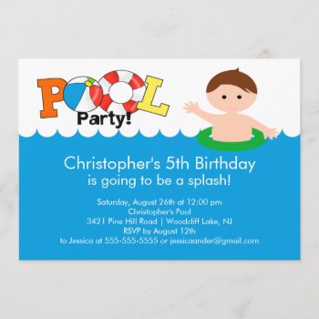 Fun Pool Party Birthday Invitation Boy by celebrateitinvites at Zazzle