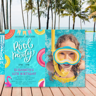Fun Pool Party Birthday With Photo – Summer Splash Invitation