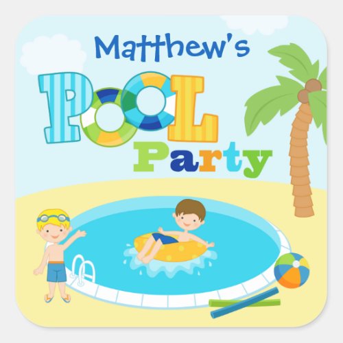 Fun pool party boys birthday party stickers