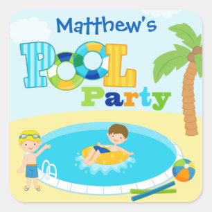 Fun pool party boys birthday party stickers