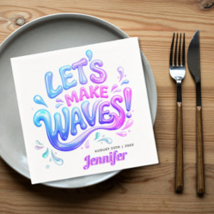 Fun Pool Party Pink And Blue Holographic Waves Napkins