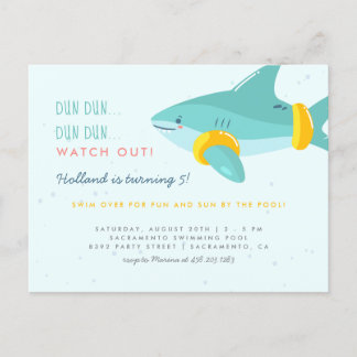 Fun Pool Party Shark Arm Bands Kids Birthday Invitation Postcard