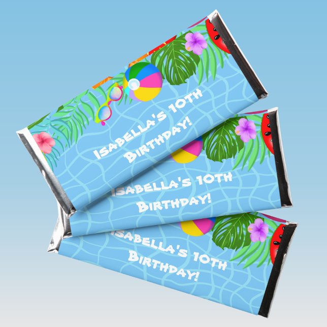 Fun Pool Party Swimming Birthday Favor Box Hershey Bar Favors (Creator Uploaded)