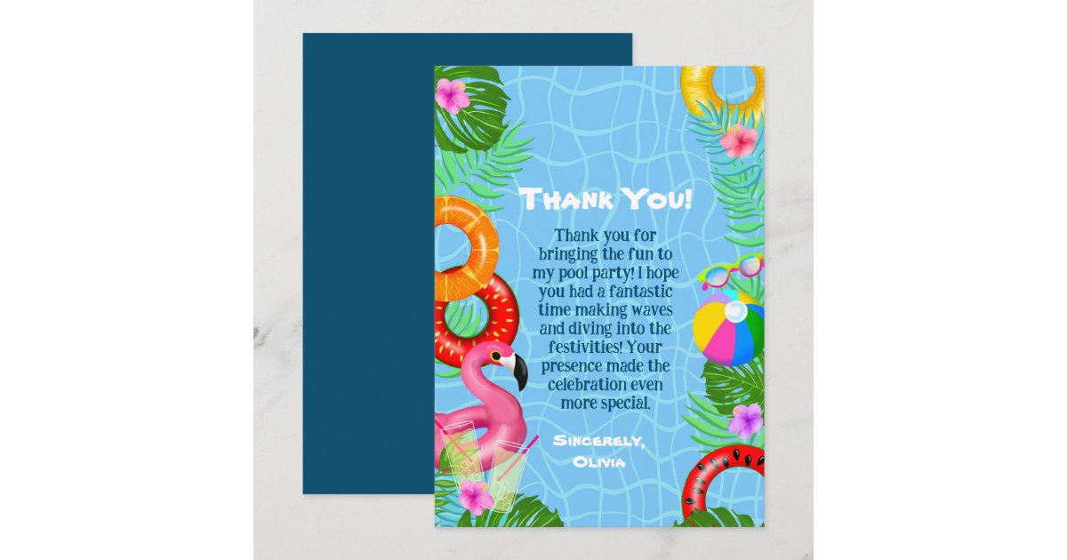 Fun Pool Party Swimming Birthday Thank You Card | Zazzle