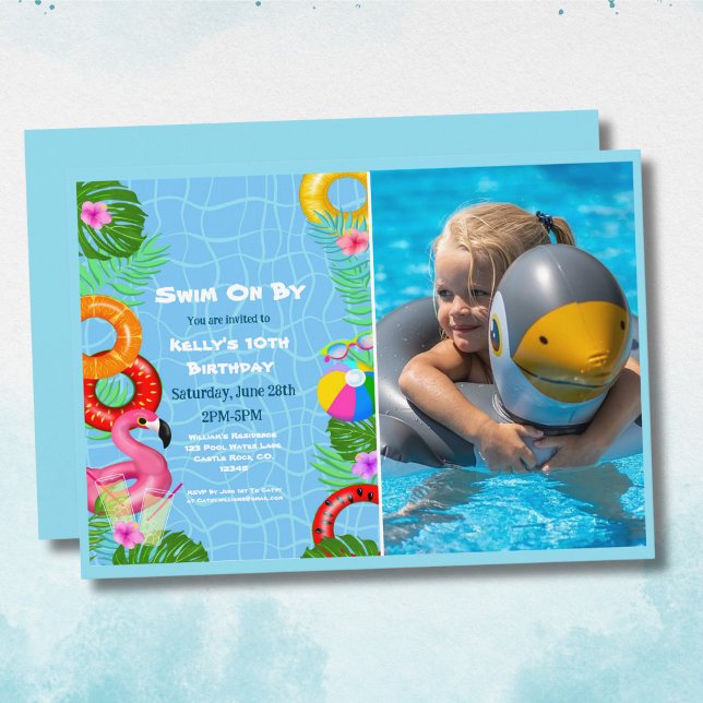 Fun Pool Photo Party Swimming Birthday Invitation (Cute pool invitation that has your photo to make it even more adorable. )