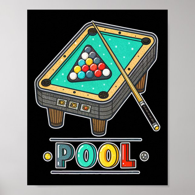 Fun Pool Table Billiards Game Themed  Poster (Front)