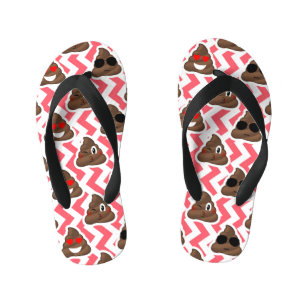 Fun Poop Emoji Red ZigZag Pattern Kid's Flip Flops