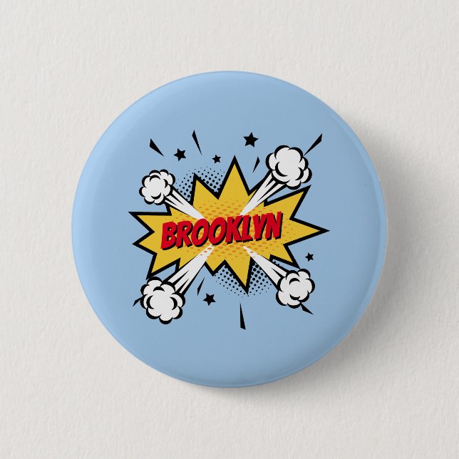 Fun pop art comic book style callout logo button (Front)