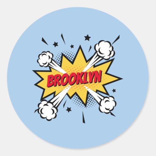 Fun pop art comic book style callout logo classic round sticker