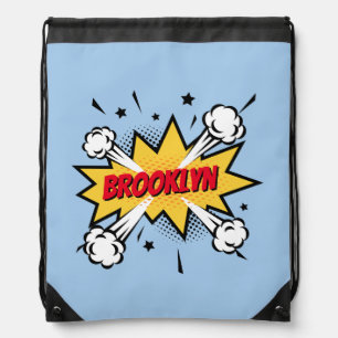 Fun pop art comic book style callout logo drawstring bag