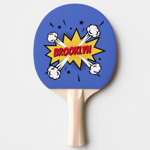 Fun pop art comic book style callout logo ping pong paddle