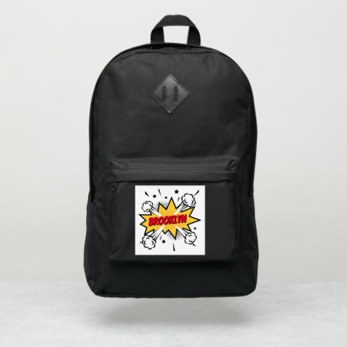 Fun pop art comic book style callout logo port authority backpack