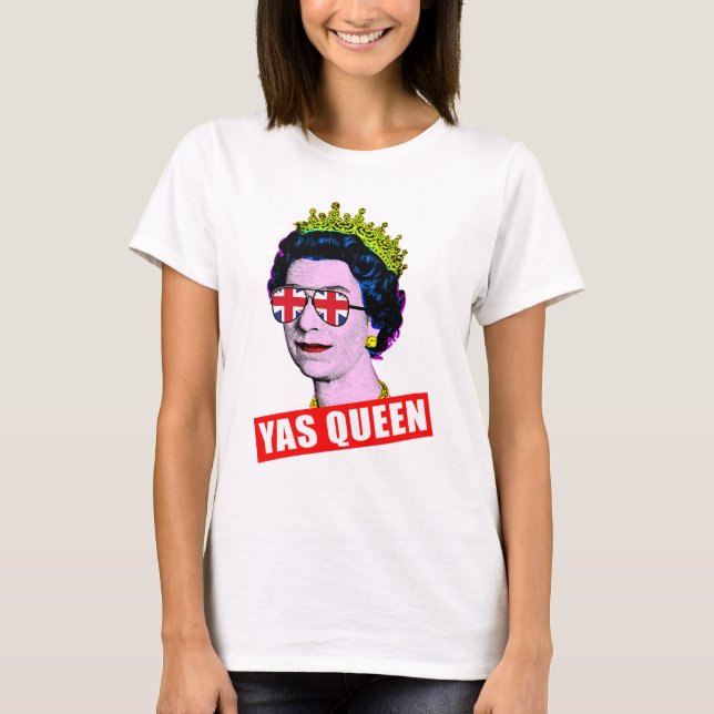 Fun Pop art HM Queen with union jack glasses T-Shirt (Front)