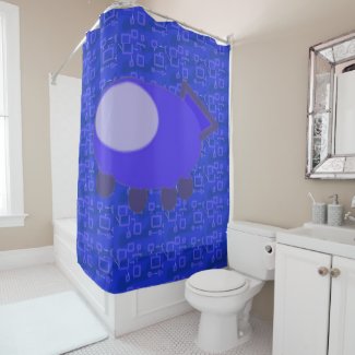 Fun Popcorn Anime Blue Spaceship Shower Curtain