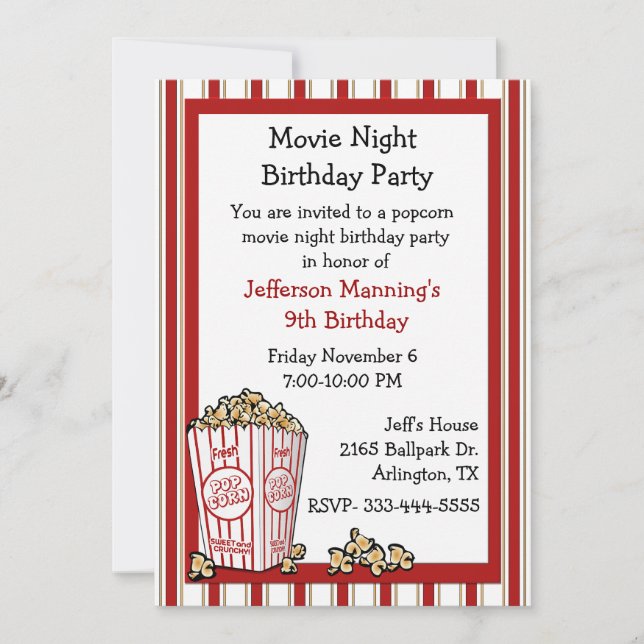 Fun Popcorn Birthday Party Invitation (Front)