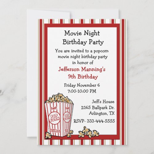 Fun Popcorn Birthday Party Invitation
