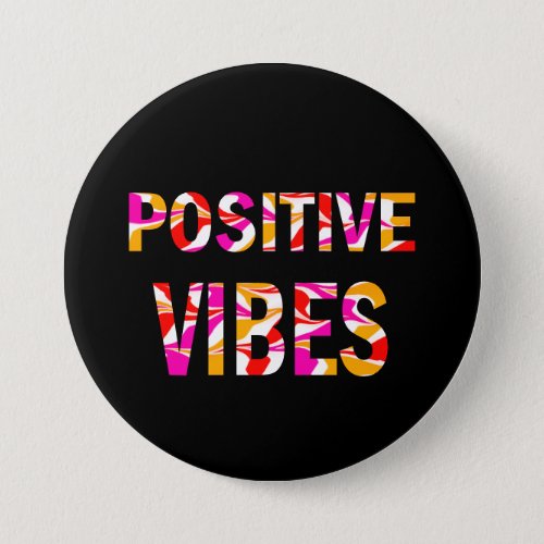 Fun Positive Vibes Quote Purple Yellow Marble  Button