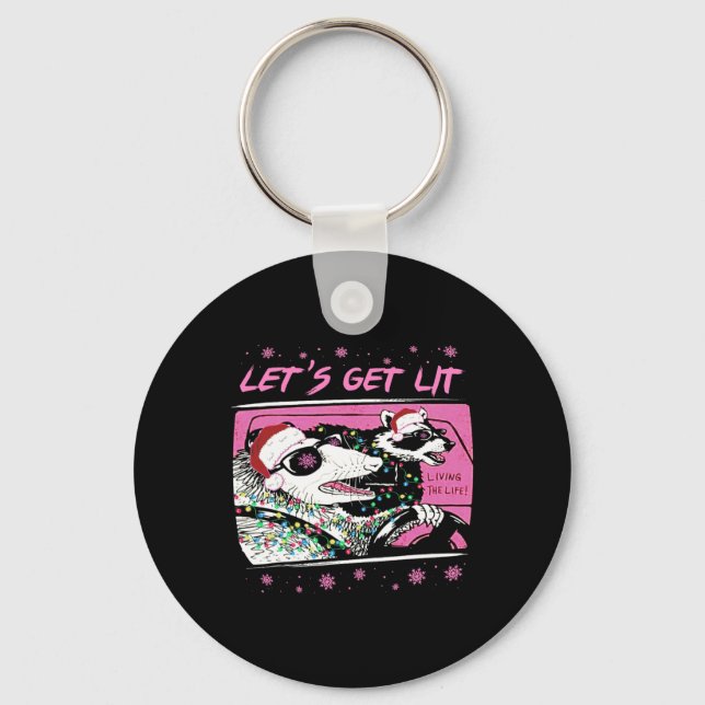 Fun Possum Raccoon Lets Get Trash Street Pink Chri Keychain (Front)