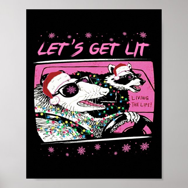Fun Possum Raccoon Lets Get Trash Street Pink Chri Poster (Front)