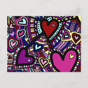 Fun Postcard, Psychedelic Trippy Hearts, Colorful Postcard