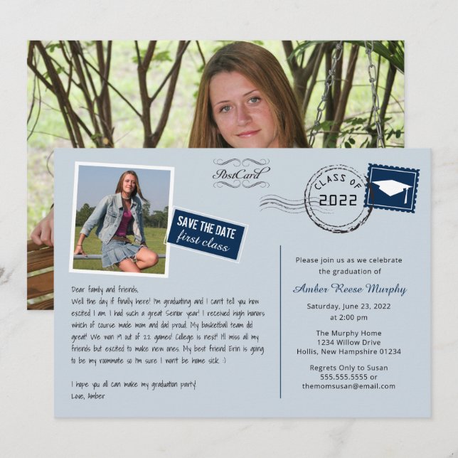 Fun Postcard Style Graduation Party Invitation (Front/Back)