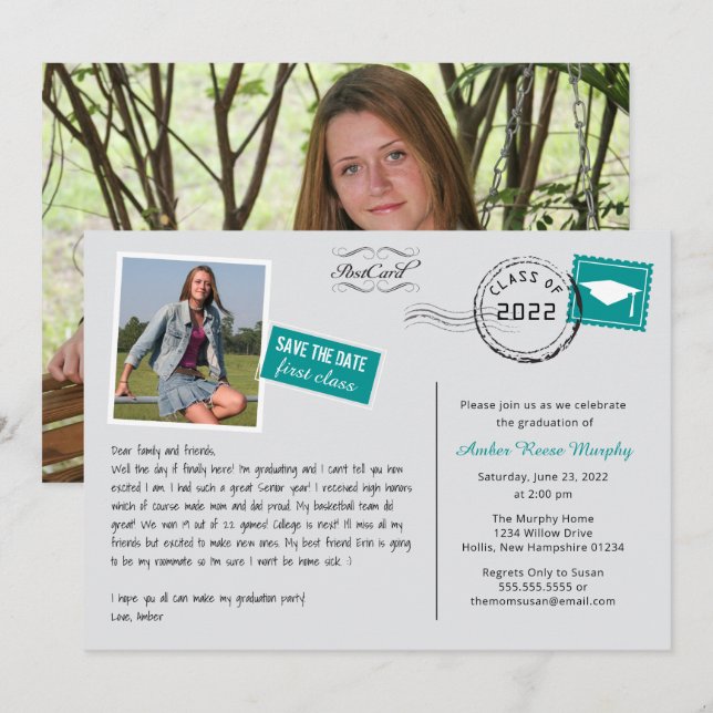 Fun Postcard Style Graduation Party Invitation (Front/Back)