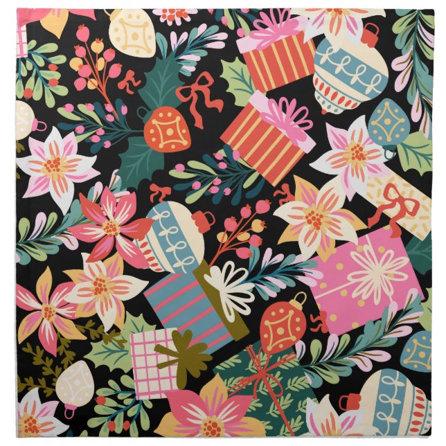 fun premium modern retro christmas pattern cloth napkin (Front)