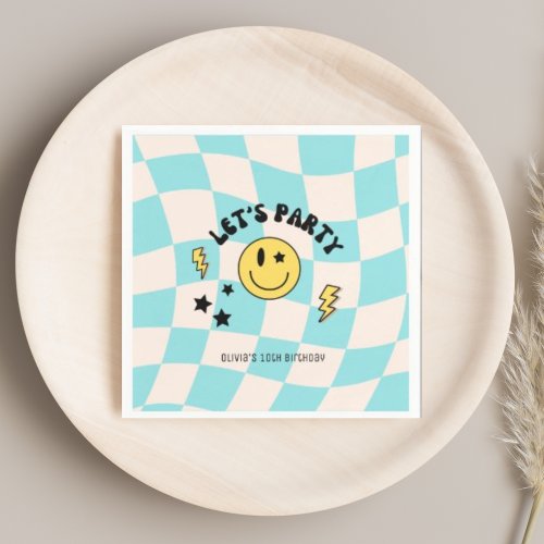 Fun Preppy Pastel Blue Y2K Retro Birthday Napkins