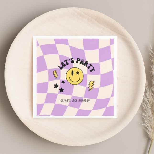 Fun Preppy Purple Y2K Retro Birthday Napkins (Creator Uploaded)