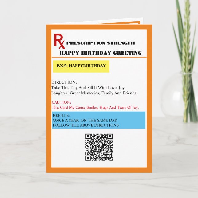 Fun Prescription Birthday Card (Front)