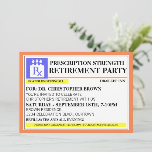 Fun Prescription Label Retirement Invitations