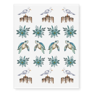 Fun Pretty Chic Beachy Watercolor Fake Tattoos