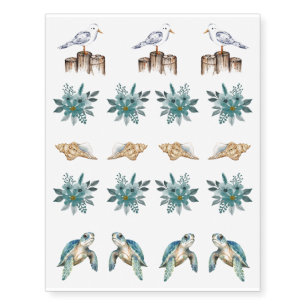 Fun Pretty Chic Beachy Watercolor Fake Tattoos