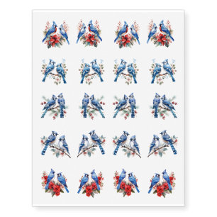 Fun Pretty Chic Watercolor Floral Bluebirds Temporary Tattoos
