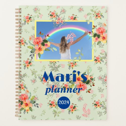 Fun pretty floral name navy blue planner