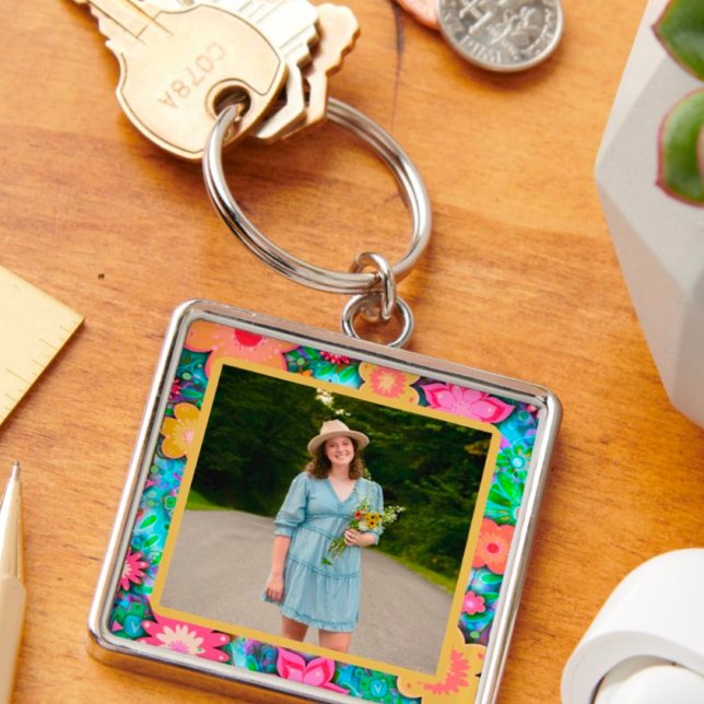 Fun Pretty Floral Photo Inspirivity Keychain (Creator Uploaded)