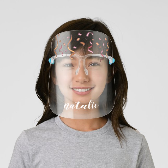 Fun Pretty Gold Pink Party Confetti Face Shield (Insitu)