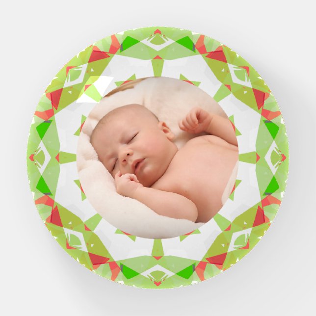 Fun Pretty Green Custom Photo Mother’s Day Gift Paperweight (Front)