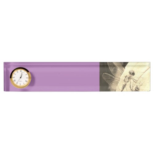 Fun Pretty Lavender Purple Dragonfly Photo Clock Desk Name Plate
