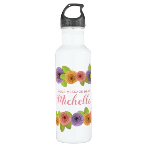 Fun Pretty PERSONALIZED Floral Script Stainless Steel Water Bottle