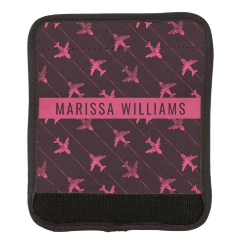 Fun Pretty Pink Black Plane Travel   Luggage Handle Wrap