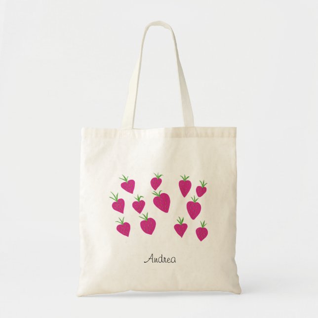 Fun Pretty  Quirky Pink Strawberries  Tote Bag (Front)