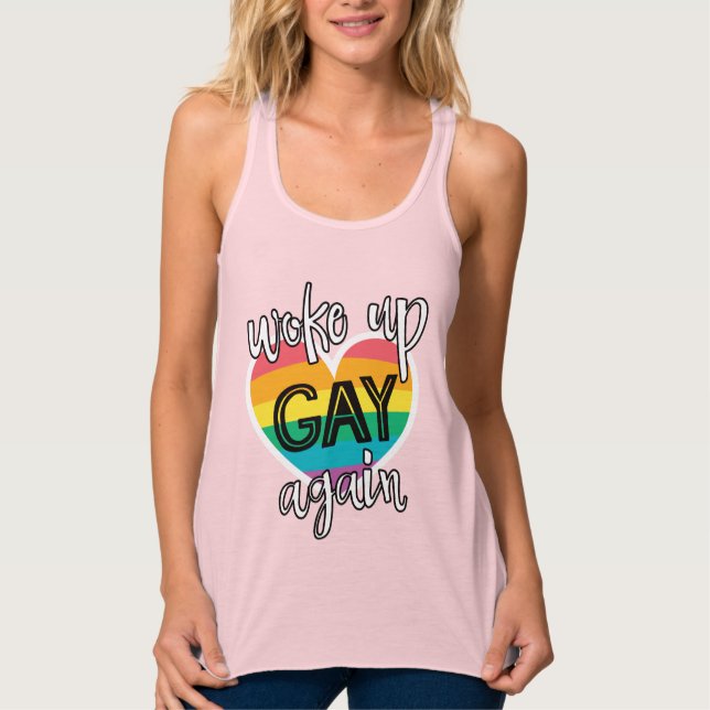 Fun pride month lgbt woke up gay again tank top (Front)