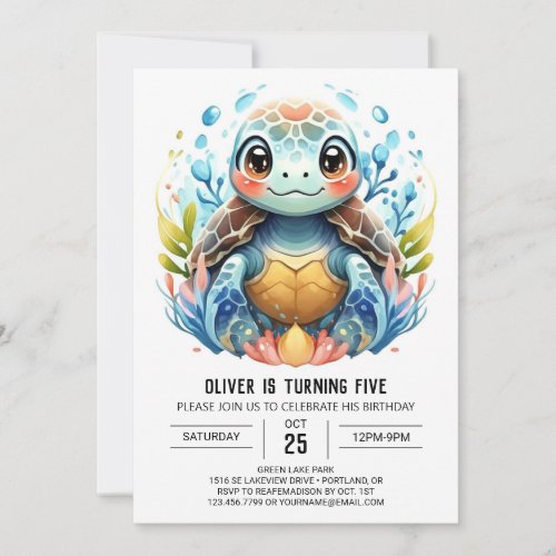  Fun Printable Blue Turtle Boy Birthday Invitation