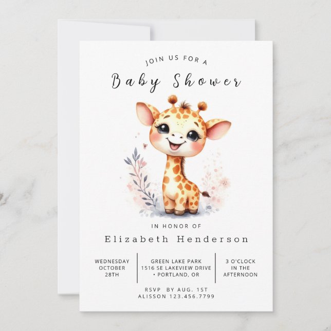 Fun Printable Giraffe Baby Shower Invitation (Front)