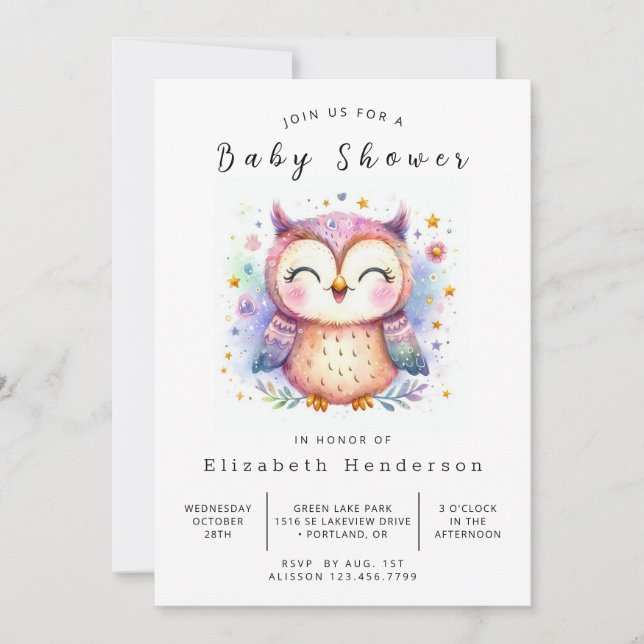 Fun Printable Owl Baby Shower Invitation (Front)