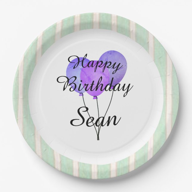 "Fun Prints"_Balloons-Party-Monogram-Birthdays Paper Plates (Front)