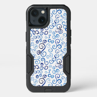 Fun Prussian Blue Watercolor Curves iPhone 13 Case